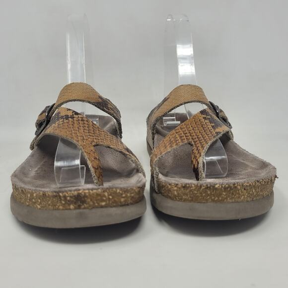Mephisto Sandals EU37 US7 Helen Tan Snakeskin Print Leather Comfort Slides Thong - Picture 3 of 11